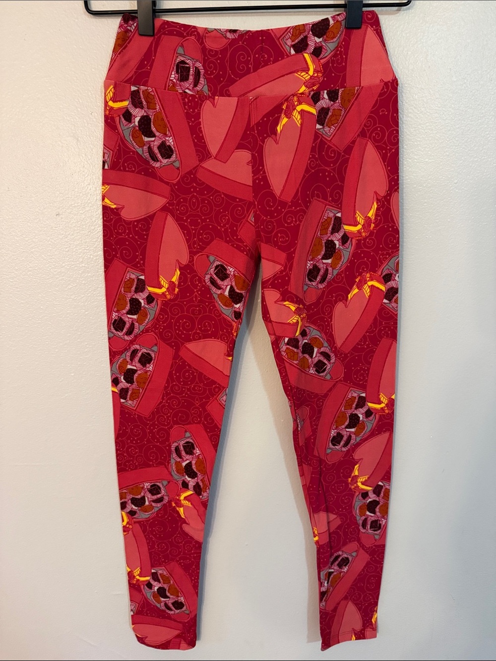 LuLaRoe Red & Pink Heart-Patterned Chocolate Boxes Leggings